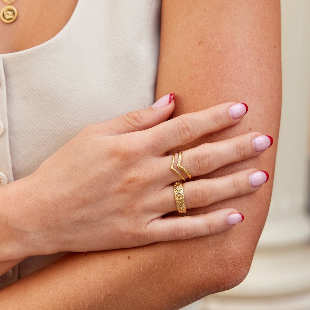 Layered Chevron Gold Adjustable Ring - Ring