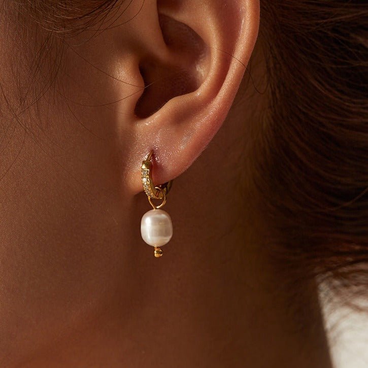 Lustrous Pearl Drop Hoop Earrings - Earrings