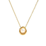 Minimal Pearl Pendant Necklace in Gold Bezel - Necklaces