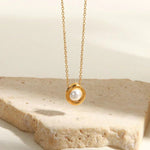 Minimal Pearl Pendant Necklace in Gold Bezel - Necklaces