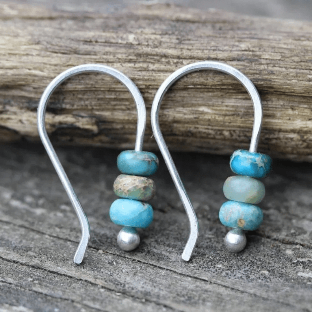 Minimalist Beaded Hook Earrings – Natural Stone Look - Earrings