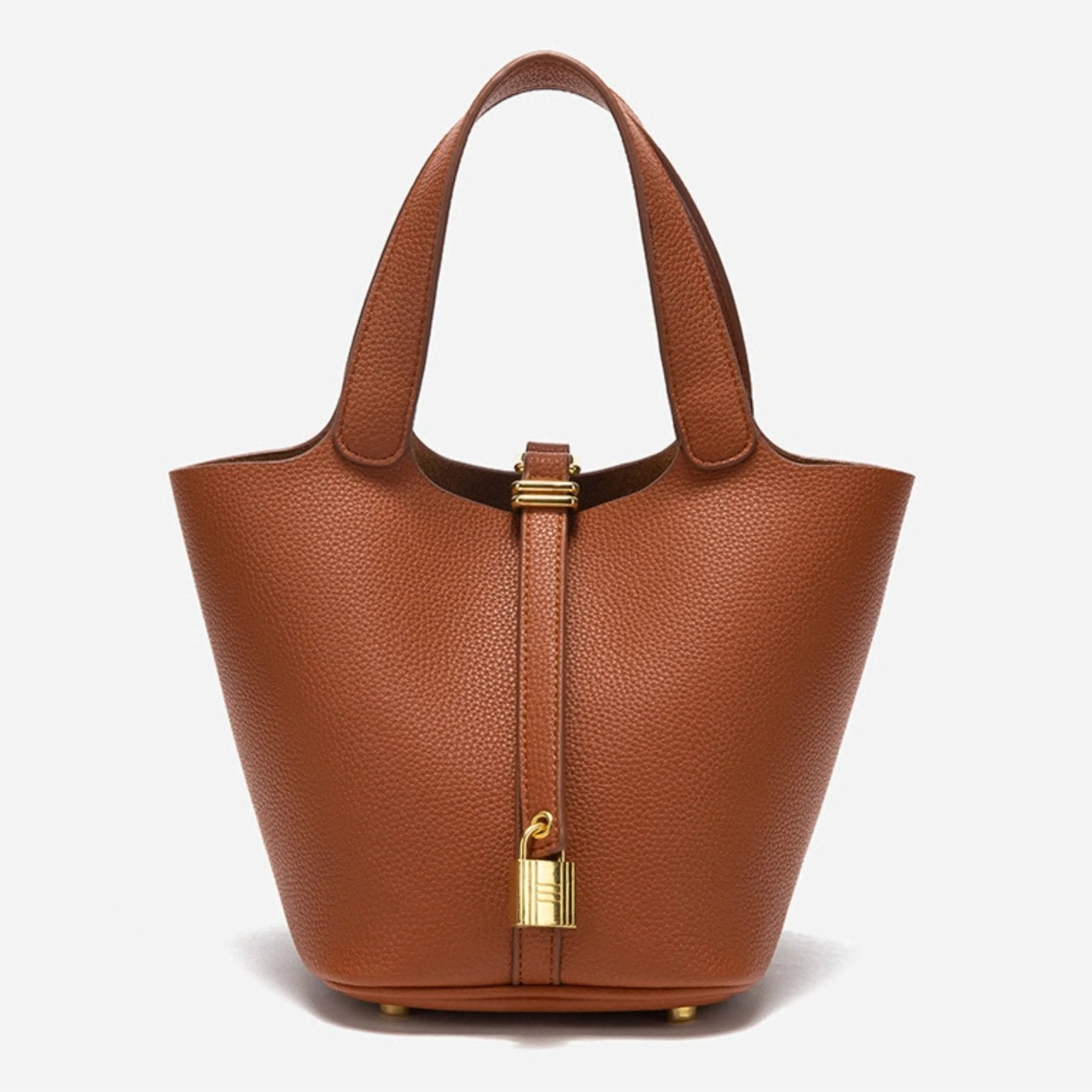 Minimalist Leather Bucket Bag with Gold Lock – Sleek Design - Women's Handbags