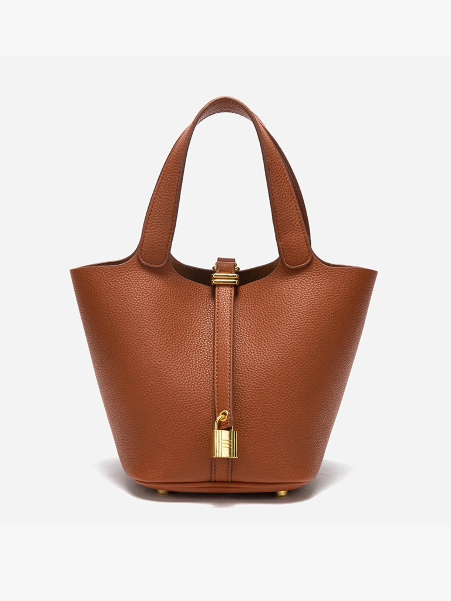 Minimalist Leather Bucket Bag with Gold Lock – Sleek Design - Women's Handbags