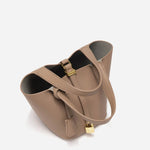 Minimalist Leather Bucket Bag with Gold Lock – Sleek Design - Women's Handbags