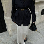 Minimalist Leather Bucket Bag with Gold Lock – Sleek Design - Women's Handbags