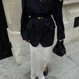 Minimalist Leather Bucket Bag with Gold Lock – Sleek Design - Women's Handbags