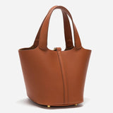 Minimalist Leather Bucket Bag with Gold Lock – Sleek Design - Women's Handbags