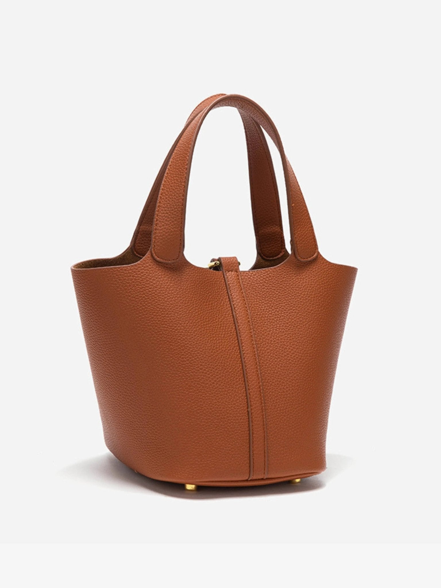 Minimalist Leather Bucket Bag with Gold Lock – Sleek Design - Women's Handbags