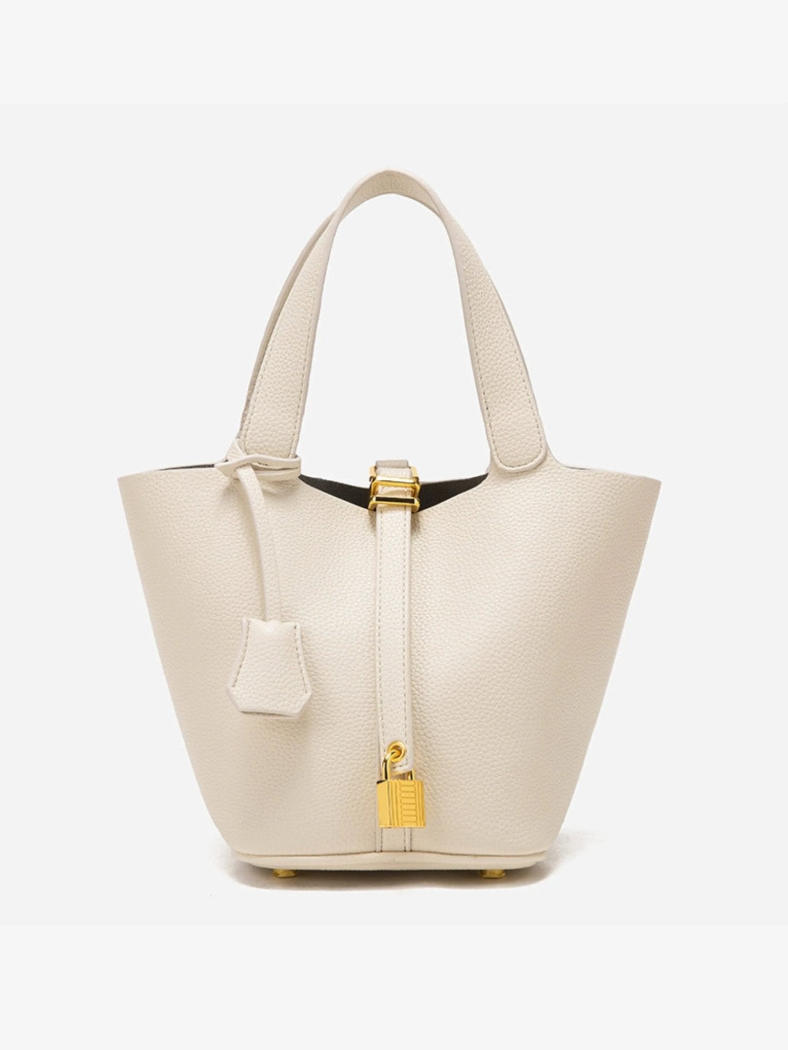 Minimalist Leather Bucket Bag with Gold Lock – Sleek Design - Women's Handbags