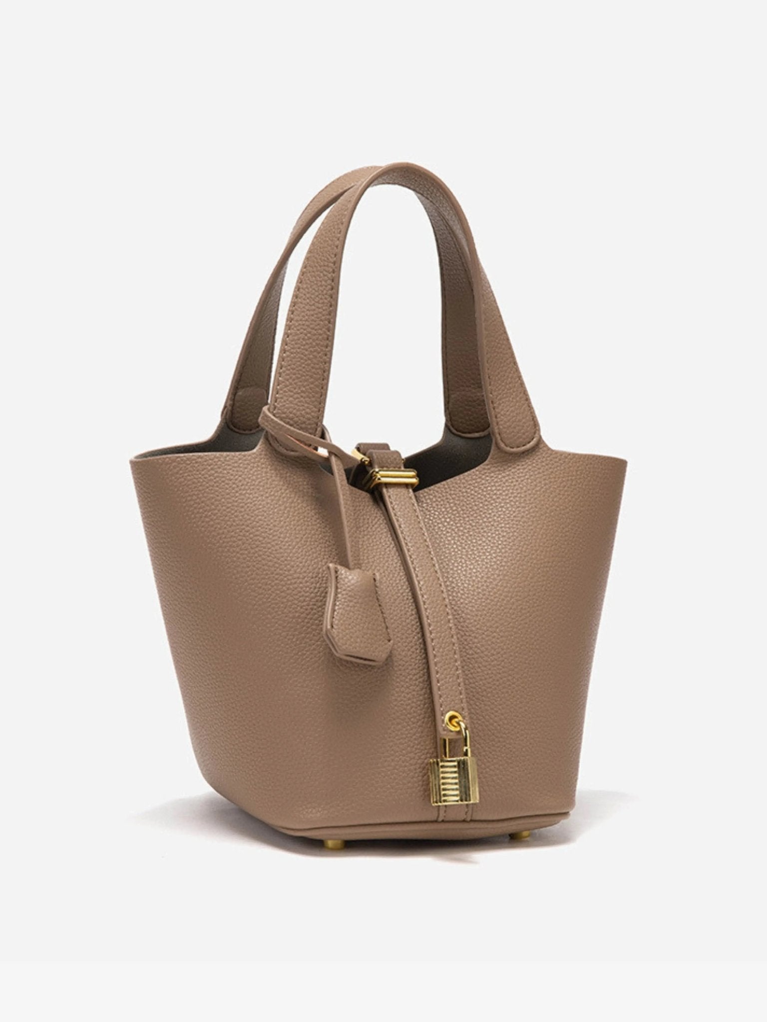 Minimalist Leather Bucket Bag with Gold Lock – Sleek Design - Women's Handbags