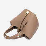 Minimalist Leather Bucket Bag with Gold Lock – Sleek Design - Women's Handbags
