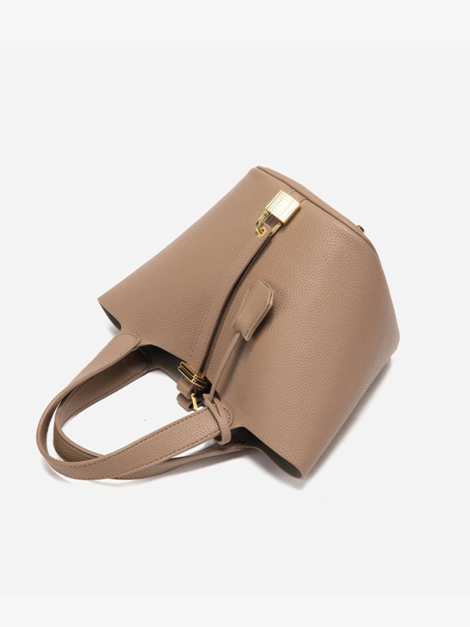 Minimalist Leather Bucket Bag with Gold Lock – Sleek Design - Women's Handbags