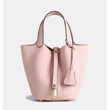 Minimalist Leather Bucket Bag with Gold Lock – Sleek Design - Women's Handbags