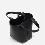 Minimalist Leather Bucket Bag with Gold Lock – Sleek Design - Women's Handbags