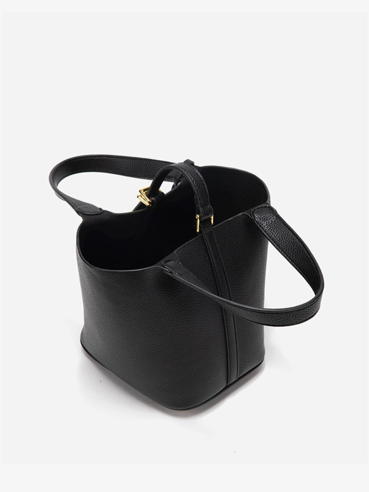 Minimalist Leather Bucket Bag with Gold Lock – Sleek Design - Women's Handbags