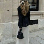 Minimalist Leather Bucket Bag with Gold Lock – Sleek Design - Women's Handbags