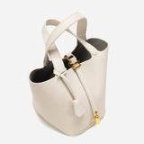 Minimalist Leather Bucket Bag with Gold Lock – Sleek Design - Women's Handbags