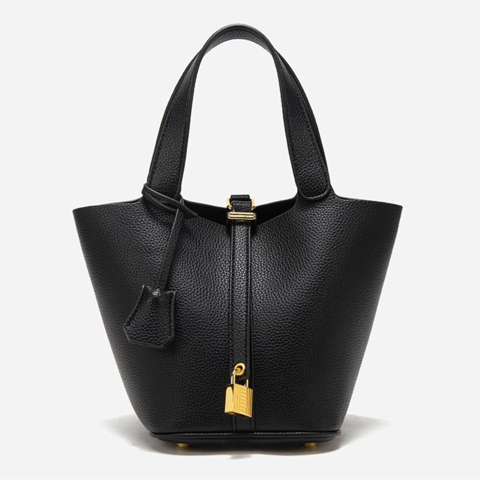 Minimalist Leather Bucket Bag with Gold Lock – Sleek Design - Women's Handbags