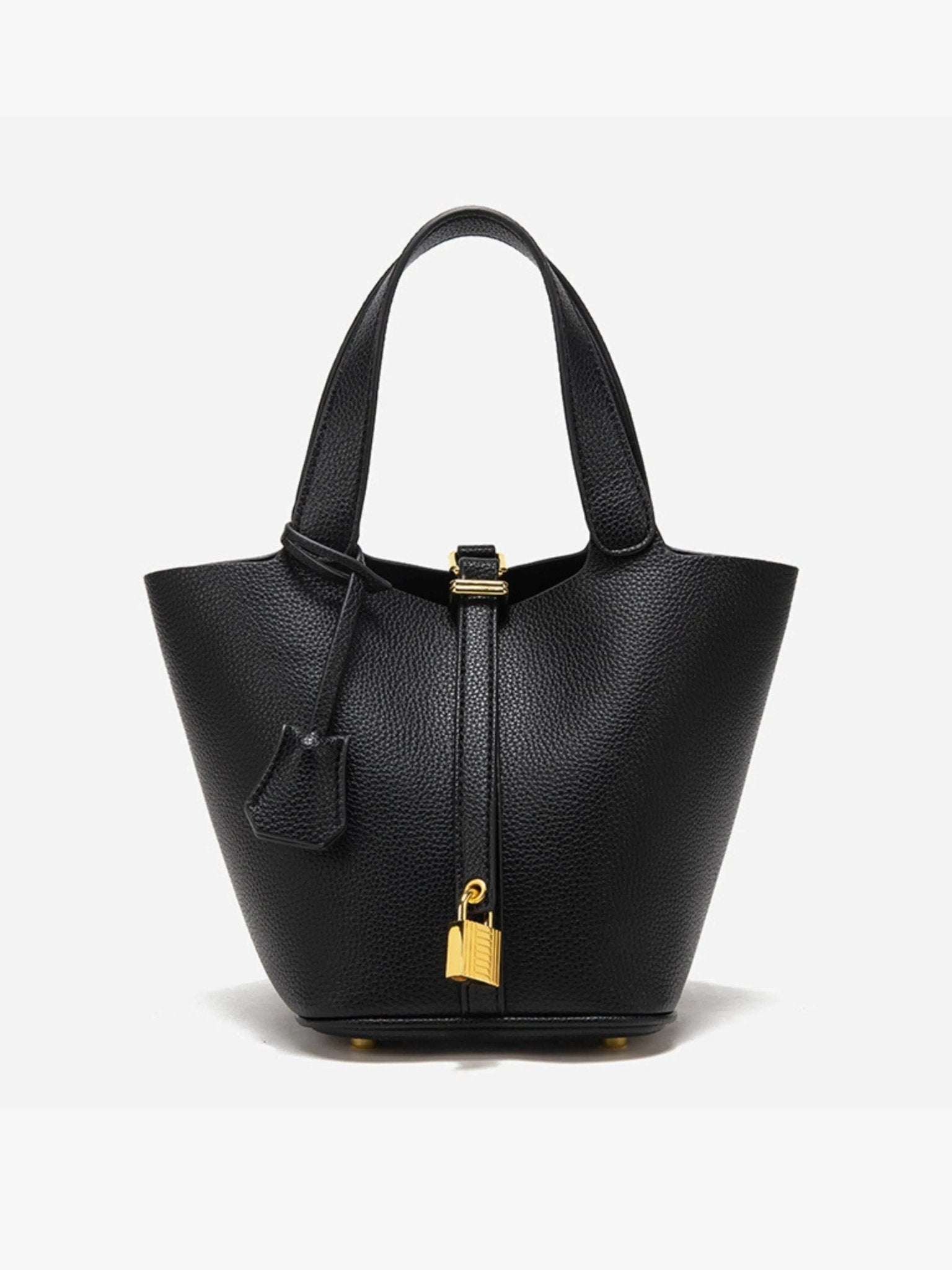 Minimalist Leather Bucket Bag with Gold Lock – Sleek Design - Women's Handbags