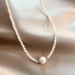 Minimalist Pearl Bead Necklace with Gold Accents - Necklaces