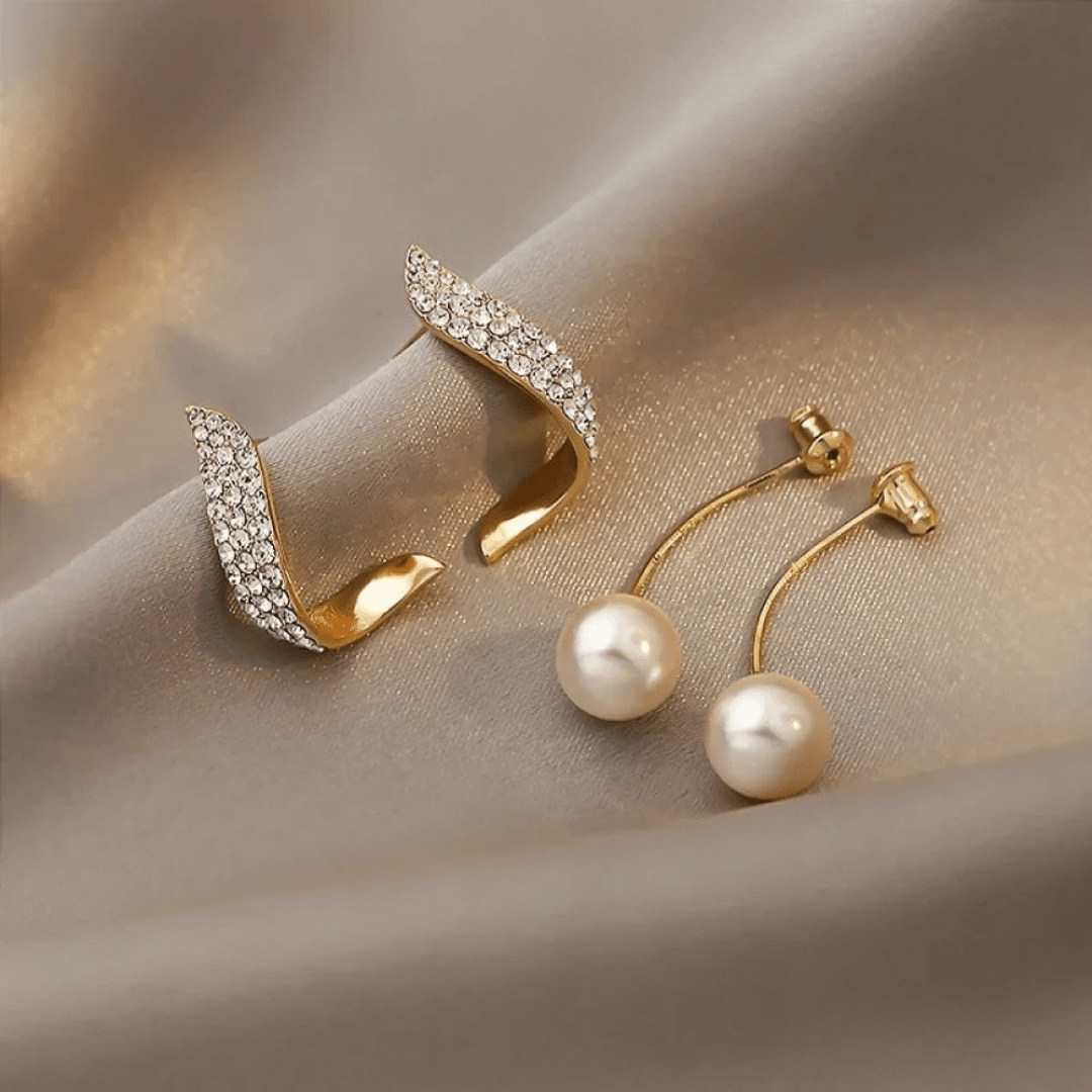 Mismatched Pearl and Crystal Earring Set – Modern Elegance - Earrings