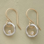 Mixed Metal Circle Drop Earrings with Sparkling CZ Accent - Earrings