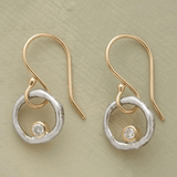 Mixed Metal Circle Drop Earrings with Sparkling CZ Accent - Earrings