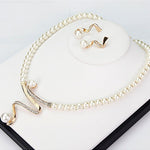 Modern Pearl Necklace and Earring Set with Crystal Curve - Jewelry Set