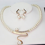 Modern Pearl Necklace and Earring Set with Crystal Curve - Jewelry Set