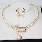 Modern Pearl Necklace and Earring Set with Crystal Curve - Jewelry Set