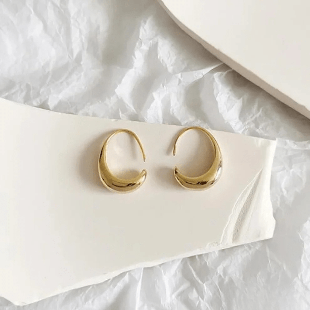 Modern Sculpted Crescent Gold Hoop Earrings - Earrings