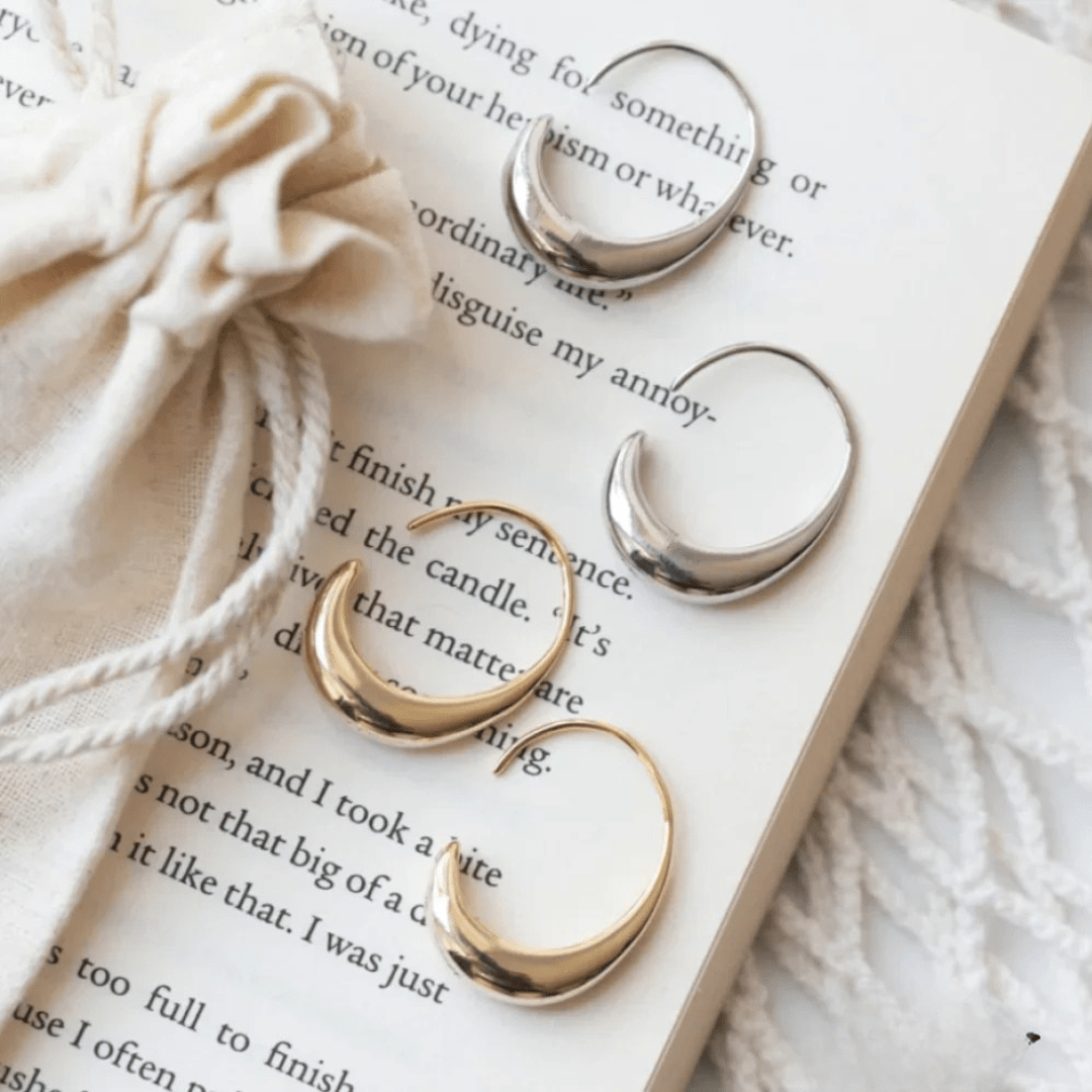 Modern Sculpted Crescent Gold Hoop Earrings - Earrings