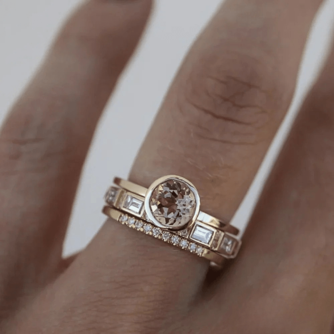 Moissanite Trio Gold Stacking Ring Set - Ring