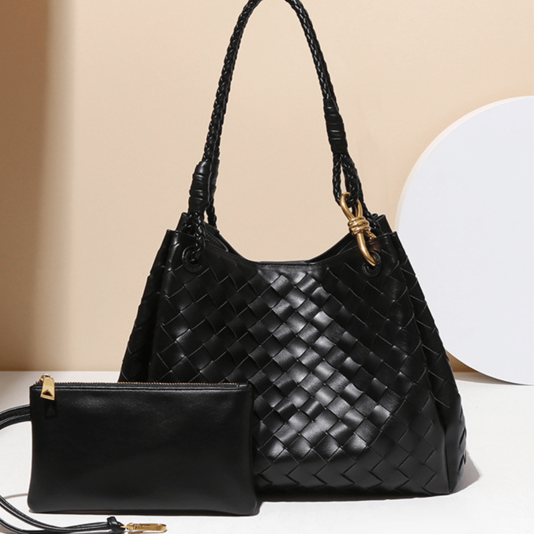 Monaco Woven Tote Bag with Braided Handle and Gold Accent – Luxury Designer Handbag - Women's Tote Bags