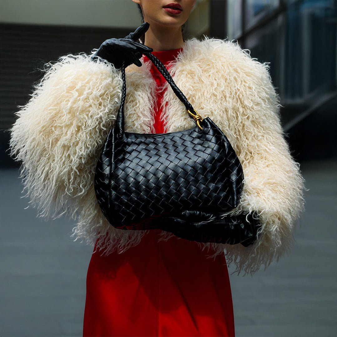 Monaco Woven Tote Bag with Braided Handle and Gold Accent – Luxury Designer Handbag - Women's Tote Bags