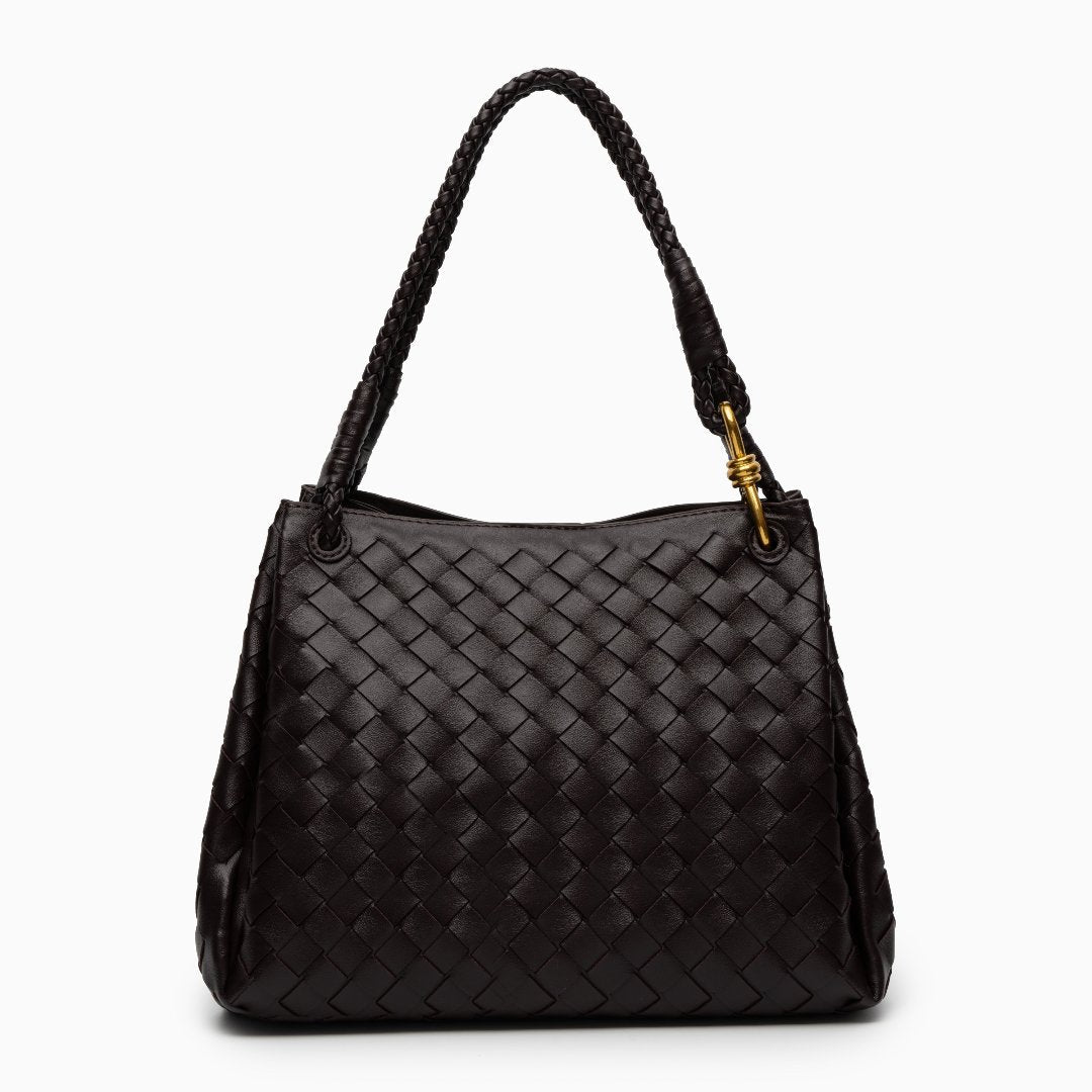Monaco Woven Tote Bag with Braided Handle and Gold Accent – Luxury Designer Handbag - Women's Tote Bags