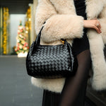 Monaco Woven Tote Bag with Braided Handle and Gold Accent – Luxury Designer Handbag - Women's Tote Bags