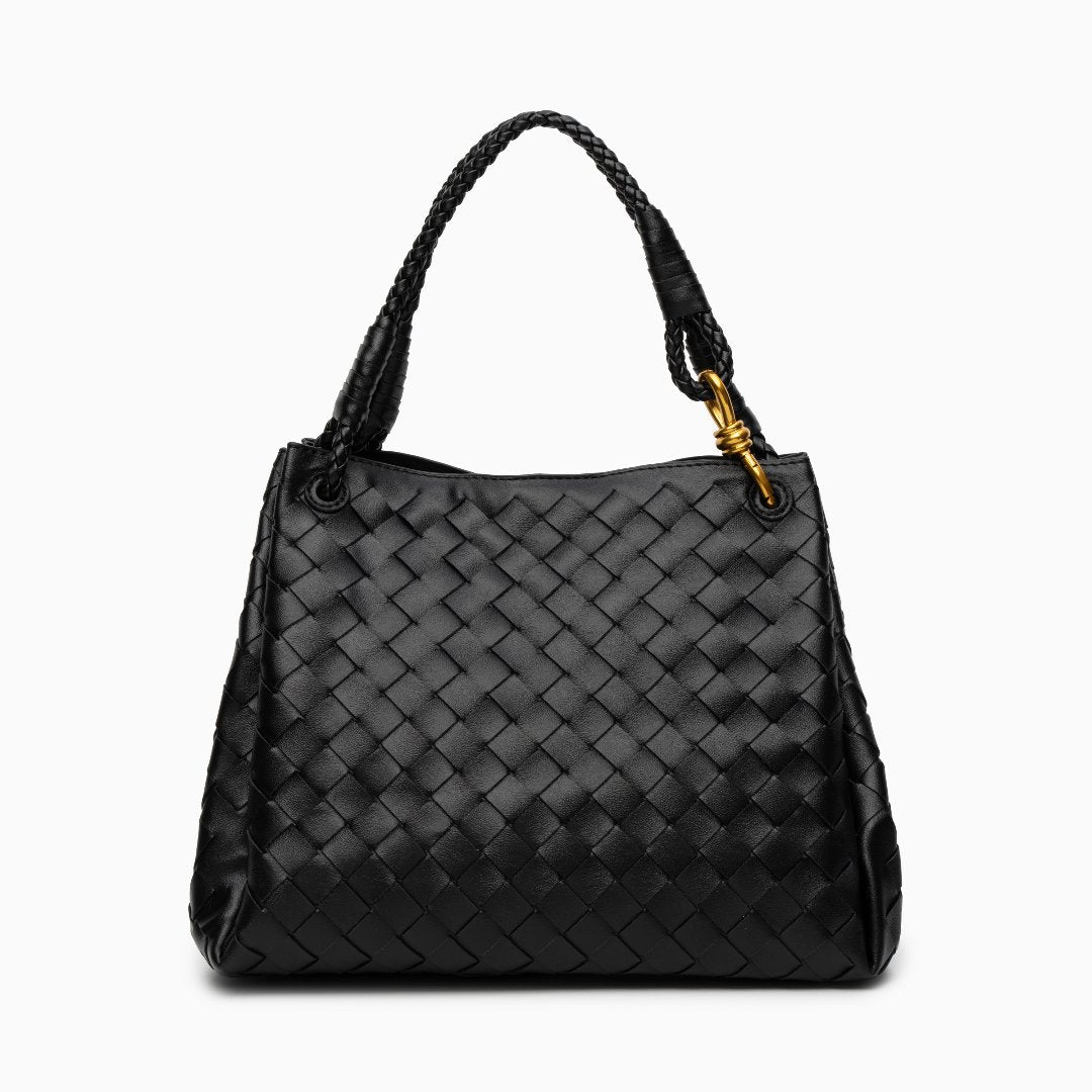 Monaco Woven Tote Bag with Braided Handle and Gold Accent – Luxury Designer Handbag - Women's Tote Bags