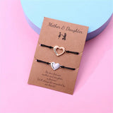 Mother & Daughter Matching Heart Charm Bracelets – Adjustable Black Cord - Bracelets
