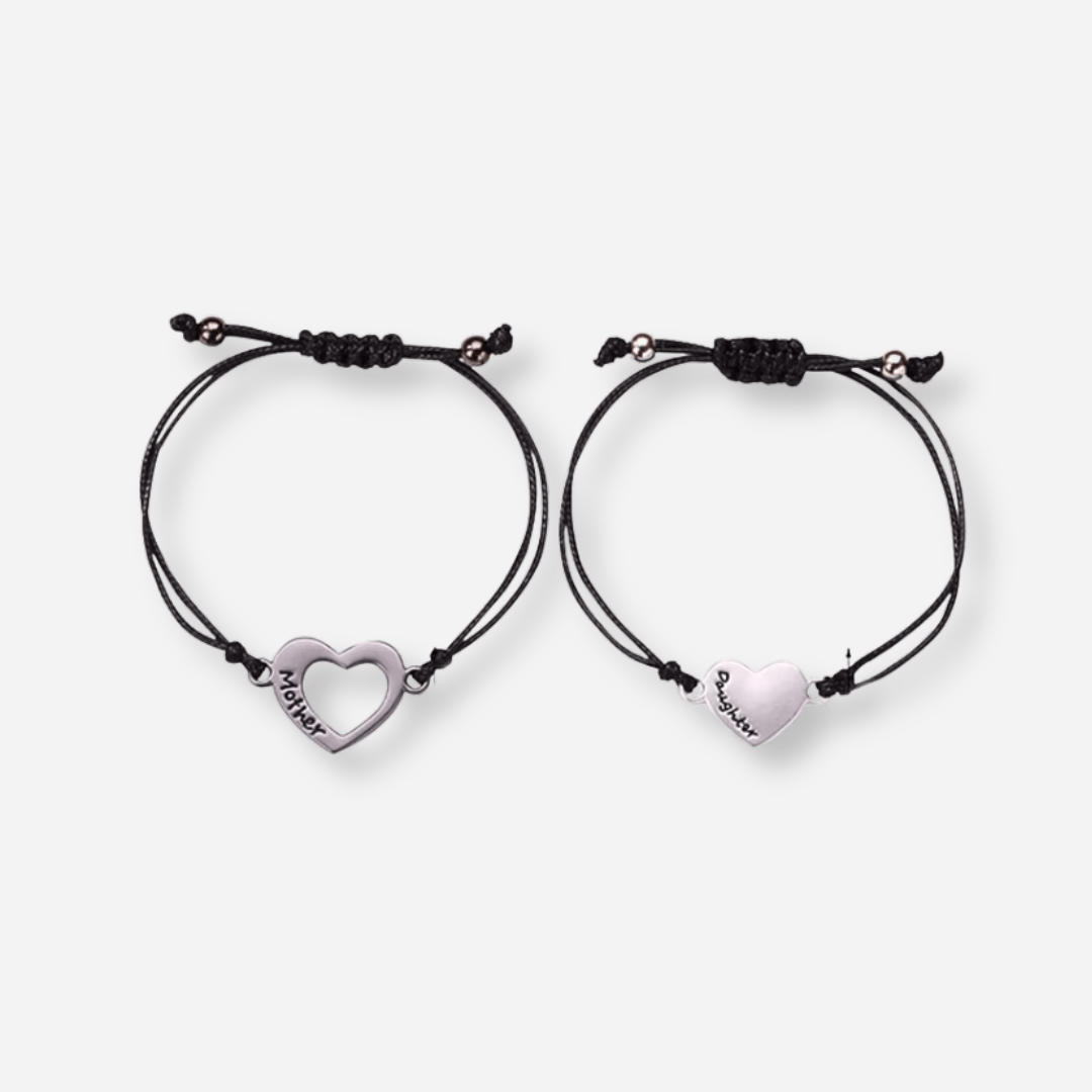 Mother & Daughter Matching Heart Charm Bracelets – Adjustable Black Cord - Bracelets