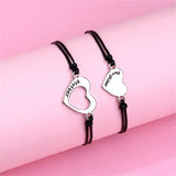 Mother & Daughter Matching Heart Charm Bracelets – Adjustable Black Cord - Bracelets