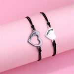 Mother & Daughter Matching Heart Charm Bracelets – Adjustable Black Cord - Bracelets