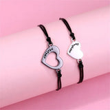 Mother & Daughter Matching Heart Charm Bracelets – Adjustable Black Cord - Bracelets