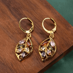 Multicolor Gemstone Leaf Earrings – Gold - Plated Nature - Inspired Jewelry - Earrings