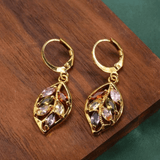 Multicolor Gemstone Leaf Earrings – Gold - Plated Nature - Inspired Jewelry - Earrings