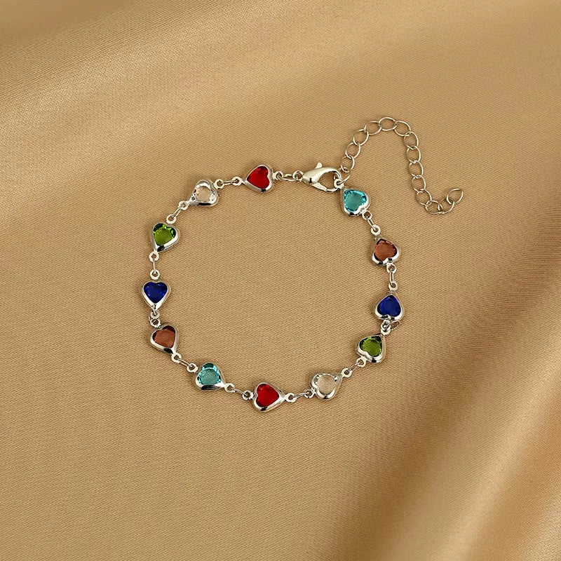 Multicolor Heart Charm Bracelet - Bracelets