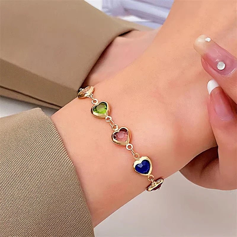 Multicolor Heart Charm Bracelet - Bracelets
