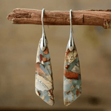 Natural Stone Mosaic Drop Earrings with Sterling Silver Hooks - Earrings