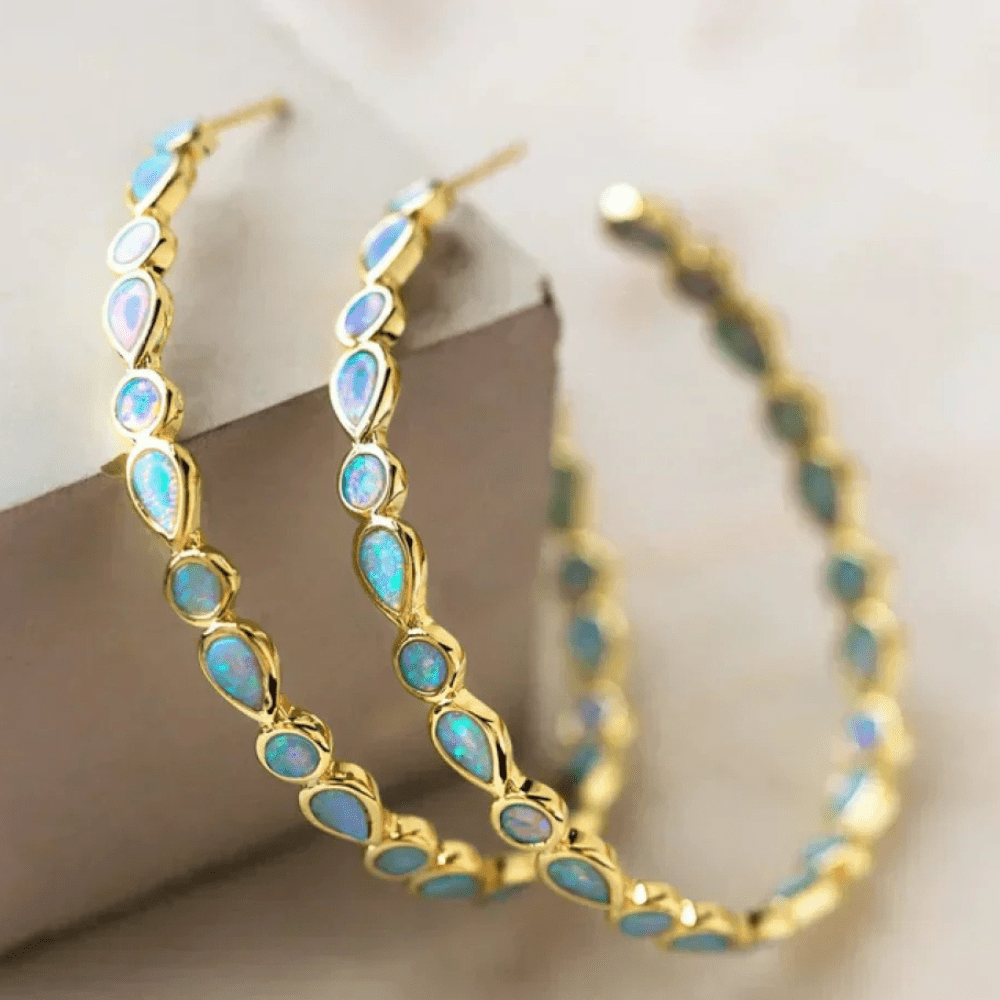 Opal - Inspired Gold Hoop Earrings with Iridescent Inlay - Earrings