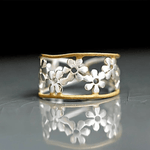 Openwork Floral Band Ring in Silver and Gold Finish - Ring